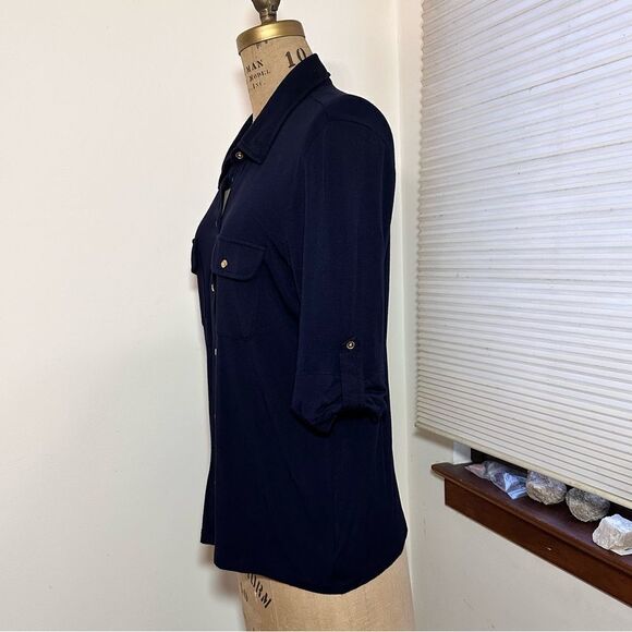 Charter Club Dark Navy Button-Up soft knit jersey short sleeve Shirt size Large - Picture 3 of 10